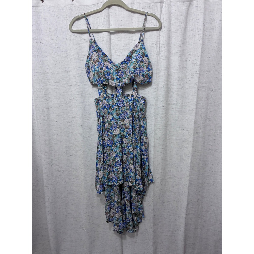 Reverse Floral Cutout High-Low Dress V-Neck Festival Summer Large Sexy Fairy